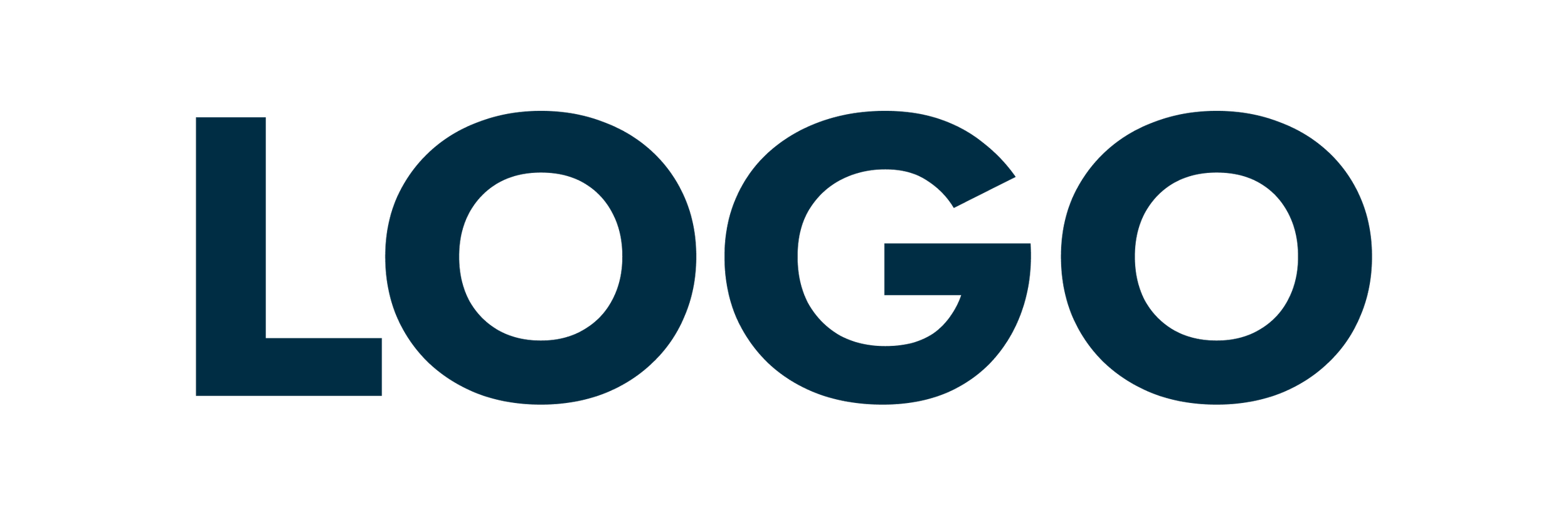 Das Wort 'LOGO' in großen, dunkelblauen Buchstaben auf schwarzem Hintergrund.