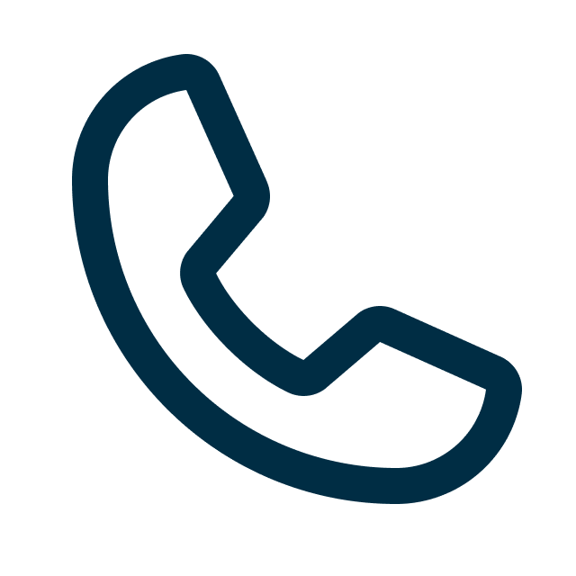 A dark blue outline of a classic telephone handset on a light gray background.