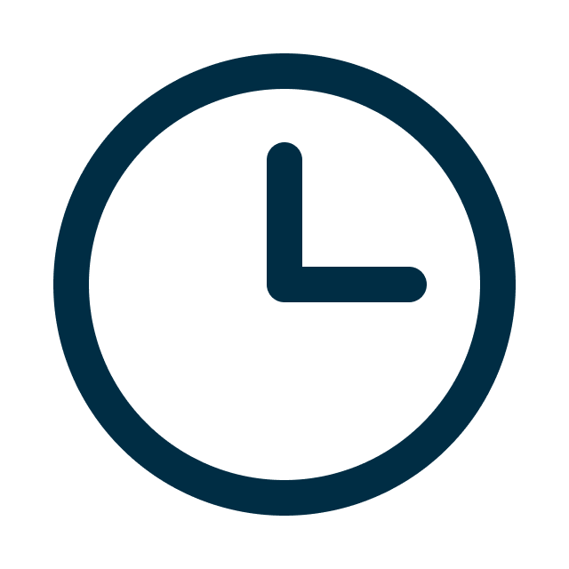 A simple clock icon showing the time as 3:00, with a dark outline on a light background.