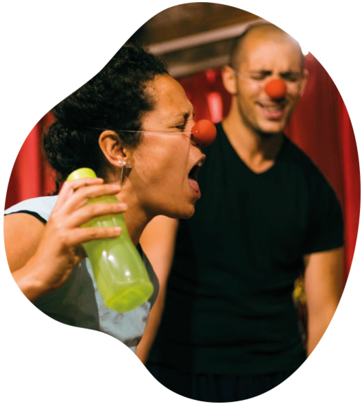Clown Workshop: zwei Personen mit roter Nase
