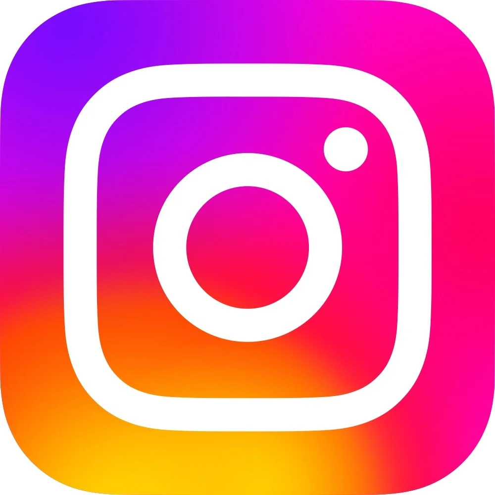 Instagram logo with a gradient background of purple, pink, orange, and yellow.