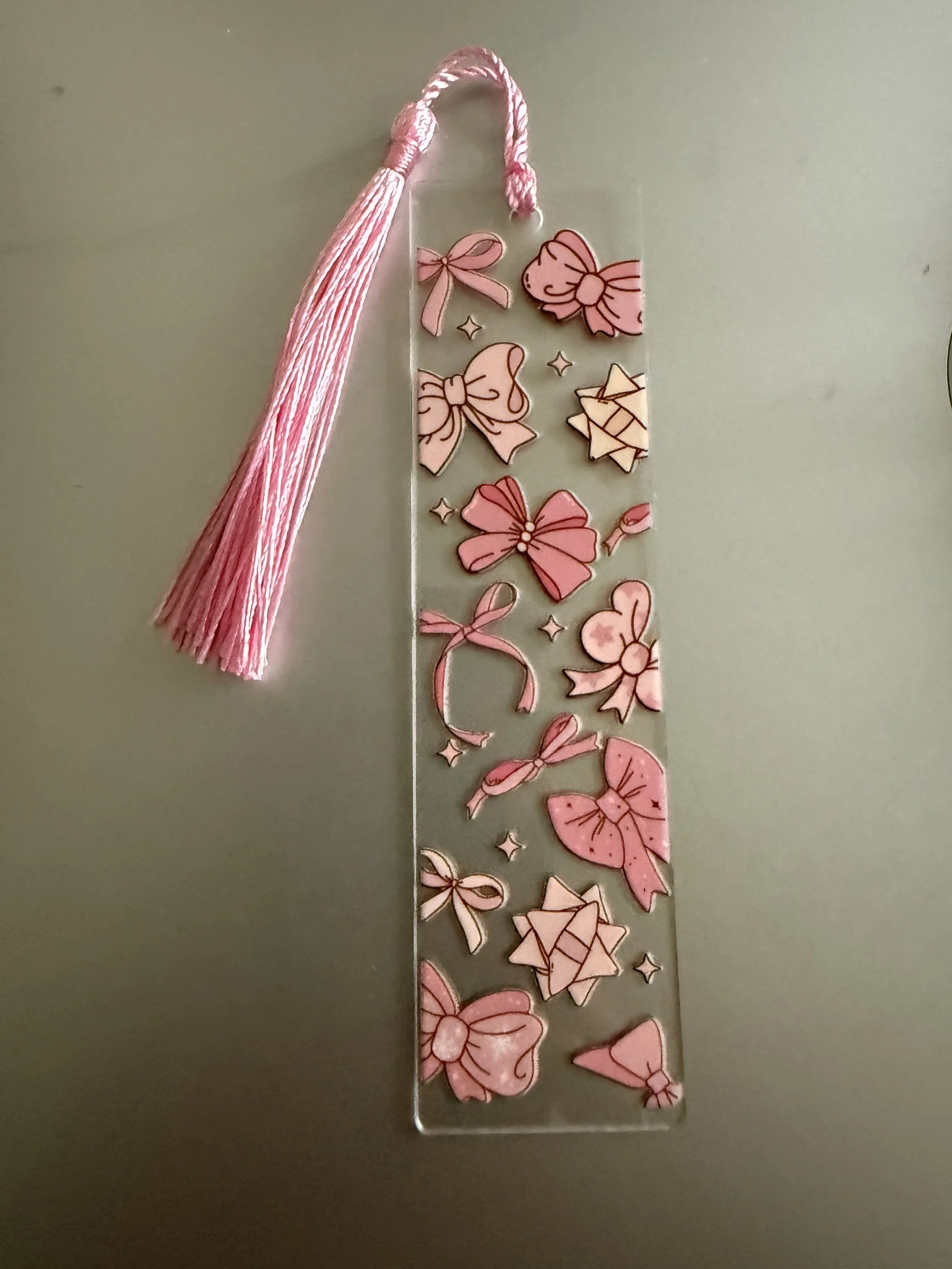 Whimsical Pink Bow Acrylic Bookmark