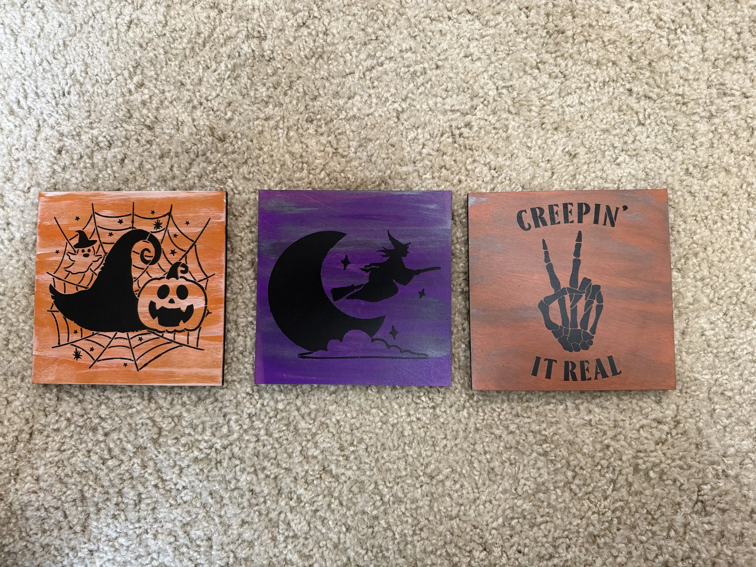 Trio of Spooky 6x6 Wood Signs