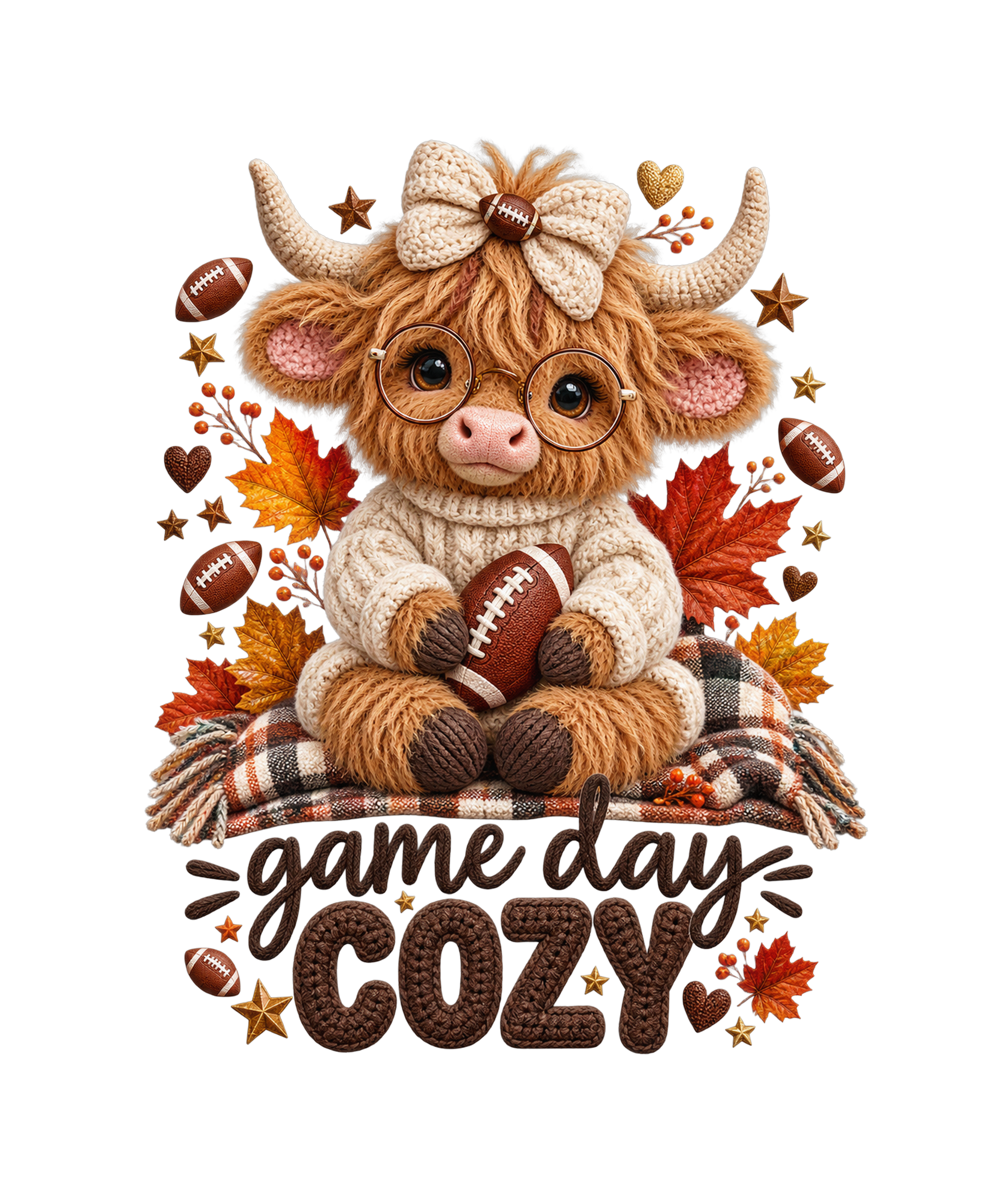 Game Day Cozy Highland Cow Plush Design