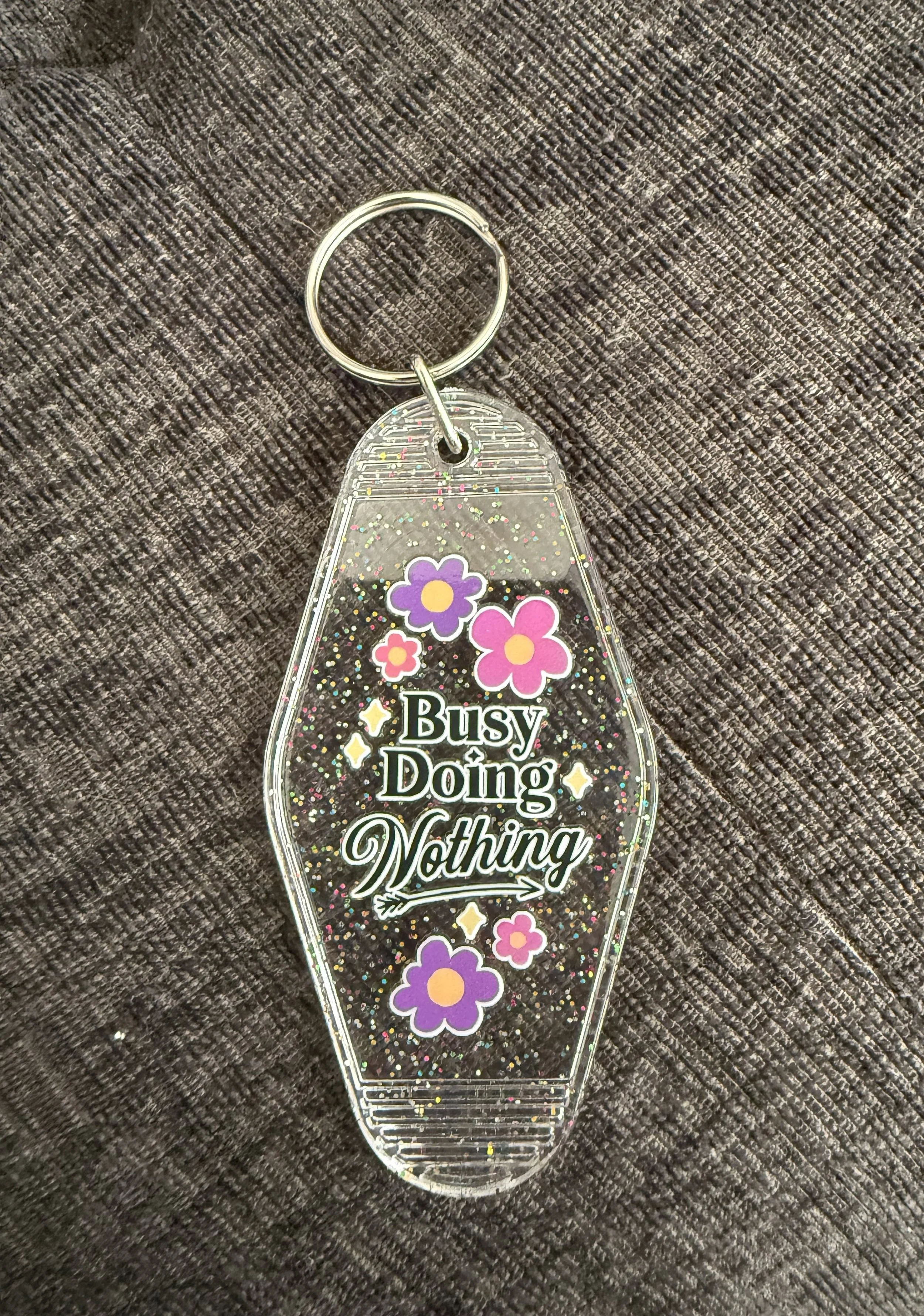 'Busy Doing Nothing' Glitter Keychain
