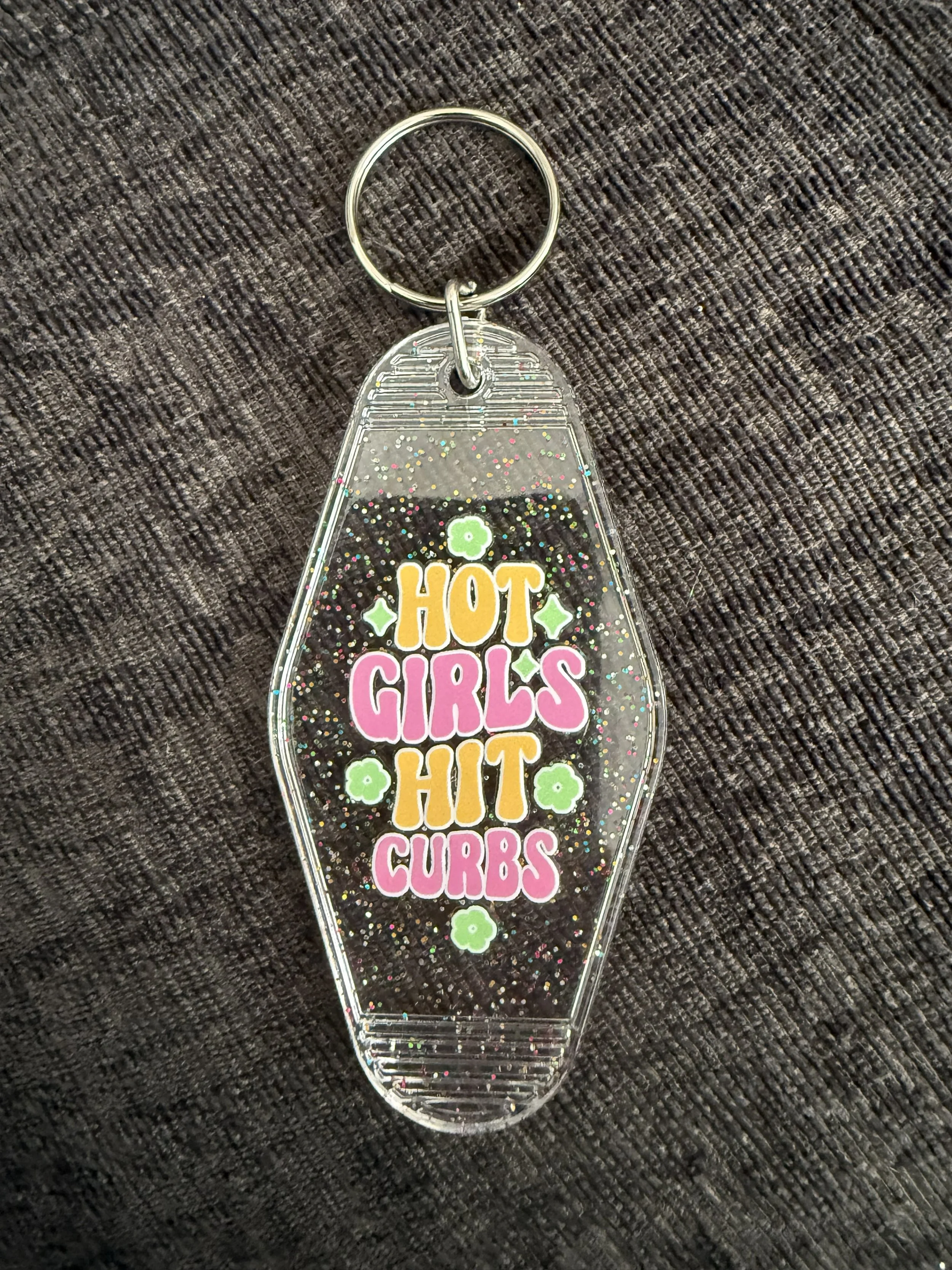 Sparkling 'Hot Girls Hit Curbs' Keychain