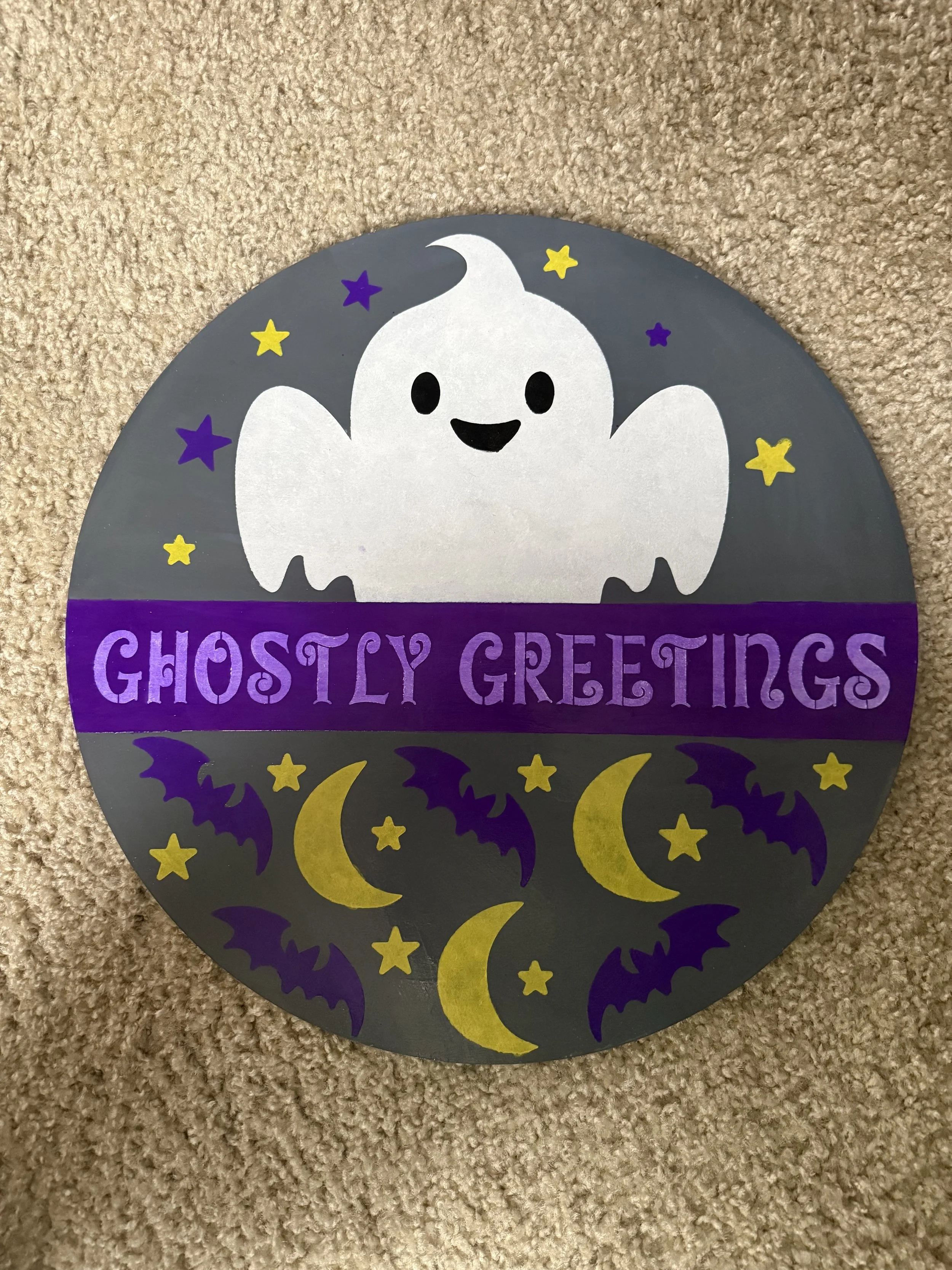 Ghostly Greetings Wood Sign