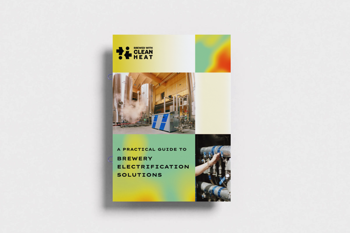 Book titled "A Practical Guide to Brewery Electrification Solutions" with images of brewery equipment and piping on the cover.