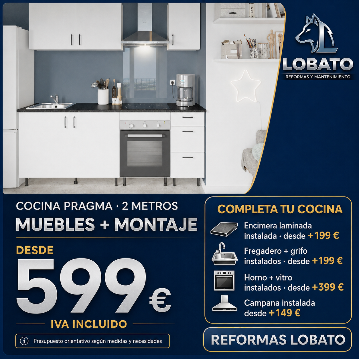 Cocina Pragma de 2 m con muebles y montaje desde 599 €