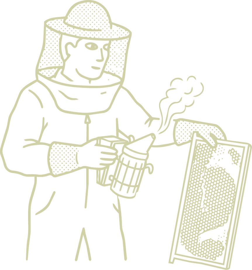 Persona con tuta spaziale e caschetto visiera, che tiene in una mano una pipa di vetro fumante e nell'altra una tazza con beccuccio, di fronte a un quadro con illustrazione stilizzata.