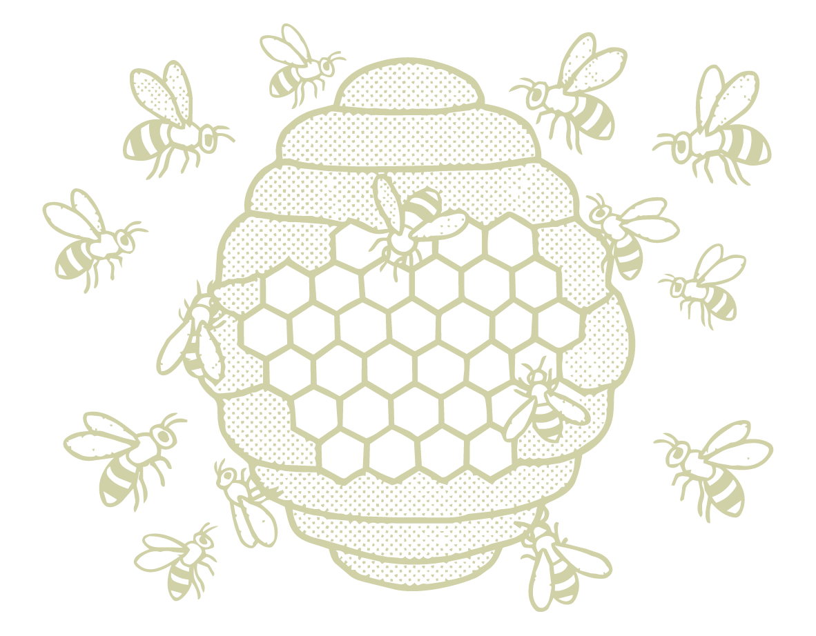 Disegno di un alveare circondato da api