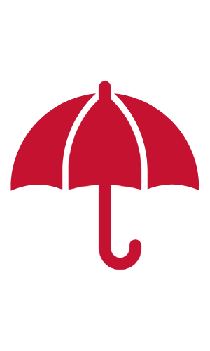 Red umbrella icon on a black background.