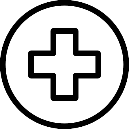 Icon of a medical cross inside a circle.