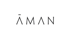 The word 'AMAN' written in white on a black background.