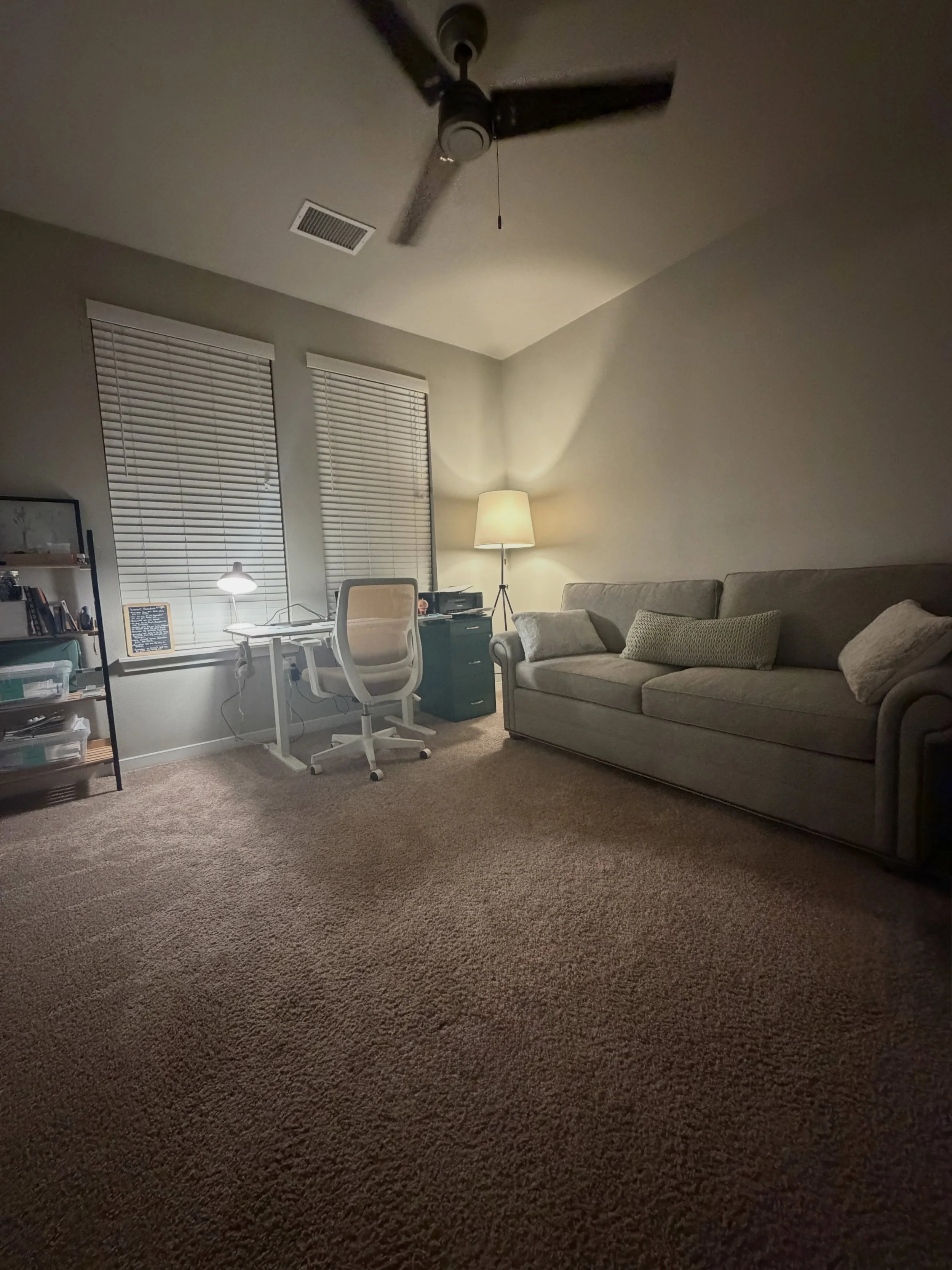 POV: Your illness forces you to work from home instead, and rest as needed, so you cozy up your home office with a sofa long enough to lay on and soft pillows for comfy snoozie times. (Bonus: sofa was a gift from someone very dear to my heart 🫶🏻) #