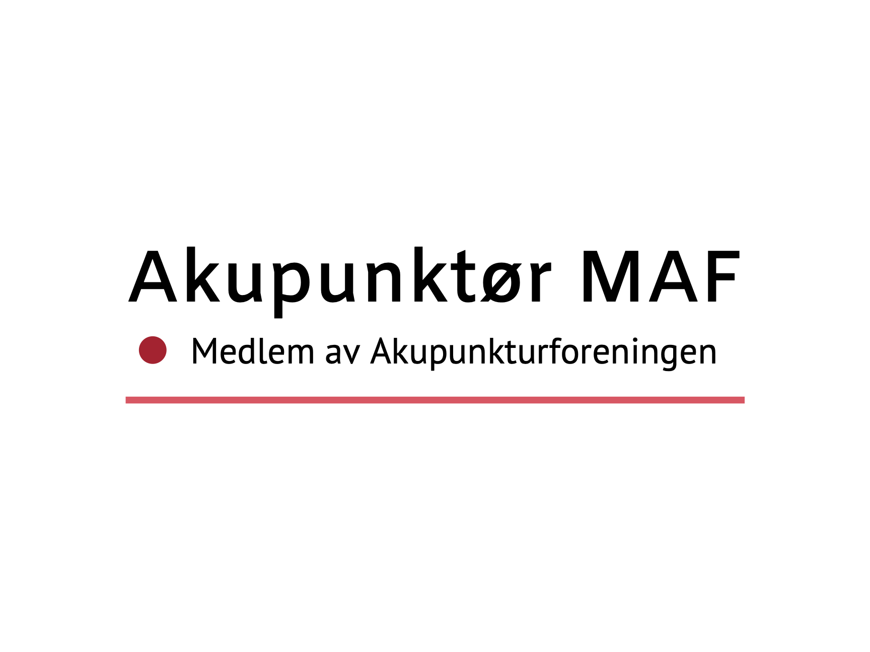 Logo for Akupunktør MAF med teksten 'Medlem av Akupunkturforeningen' og en liten rød prikk.
