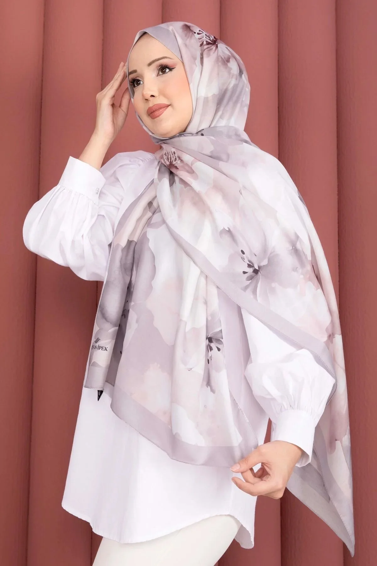 Hijab imprimé aquarelle - Greige