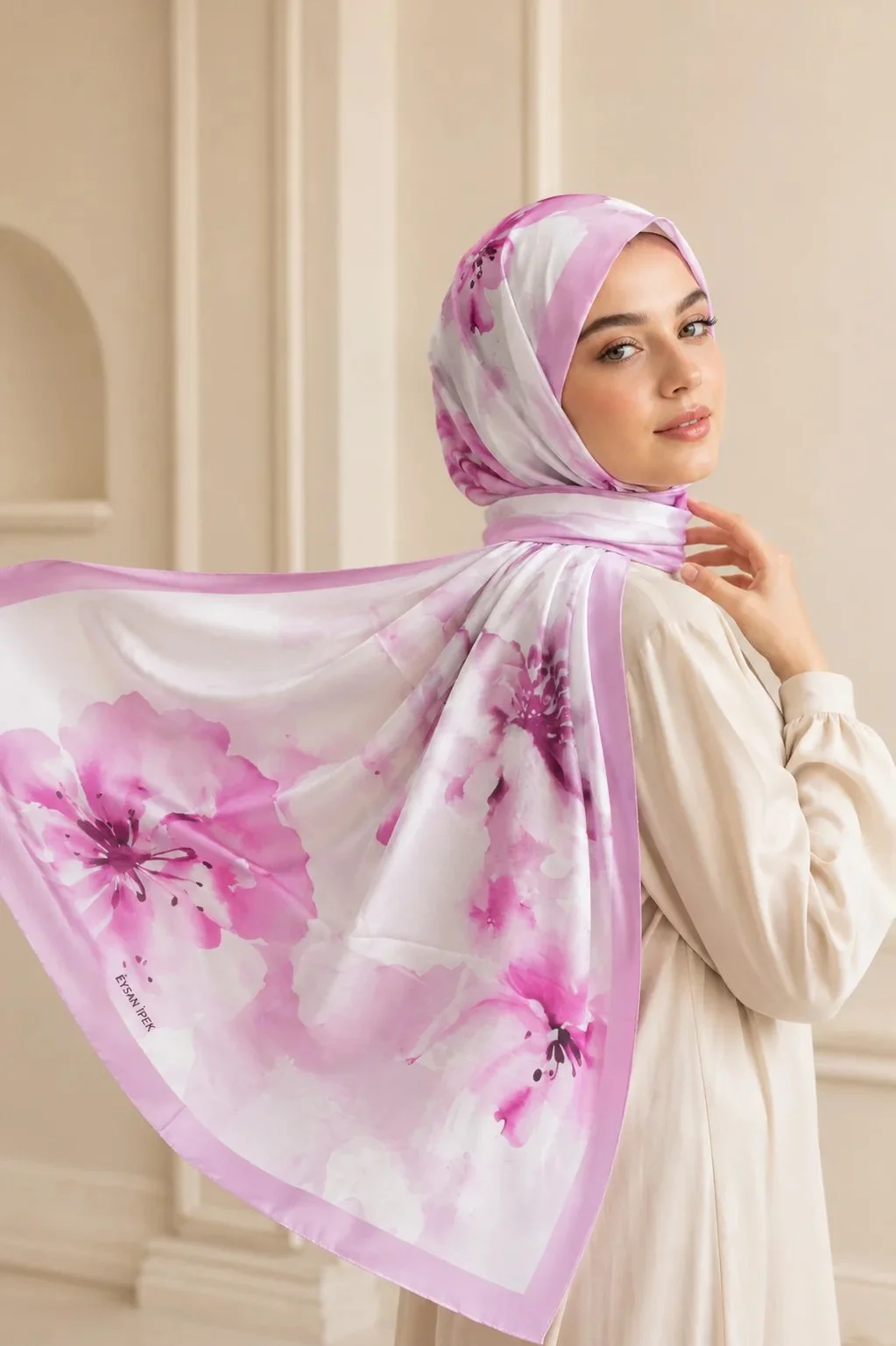 Hijab imprimé aquarelle - Rose pétale