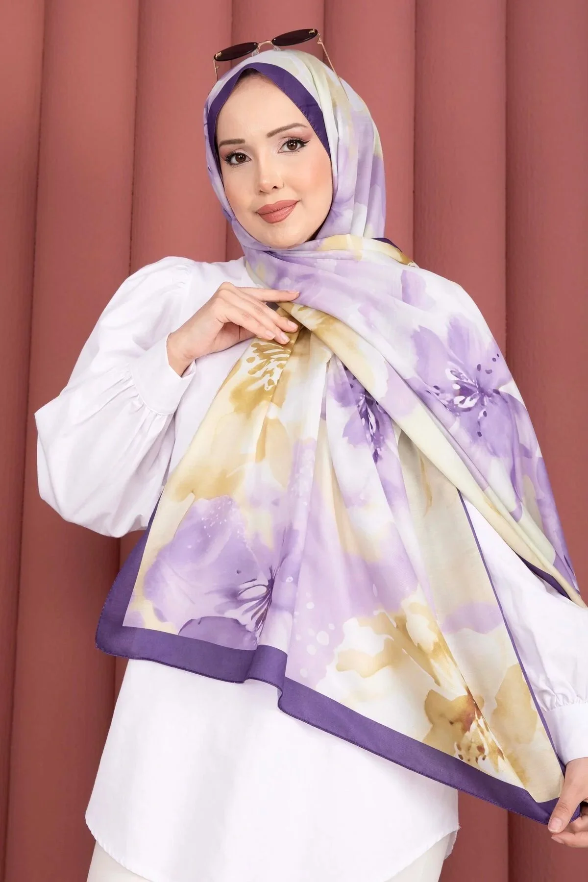 Hijab imprimé aquarelle - Violet