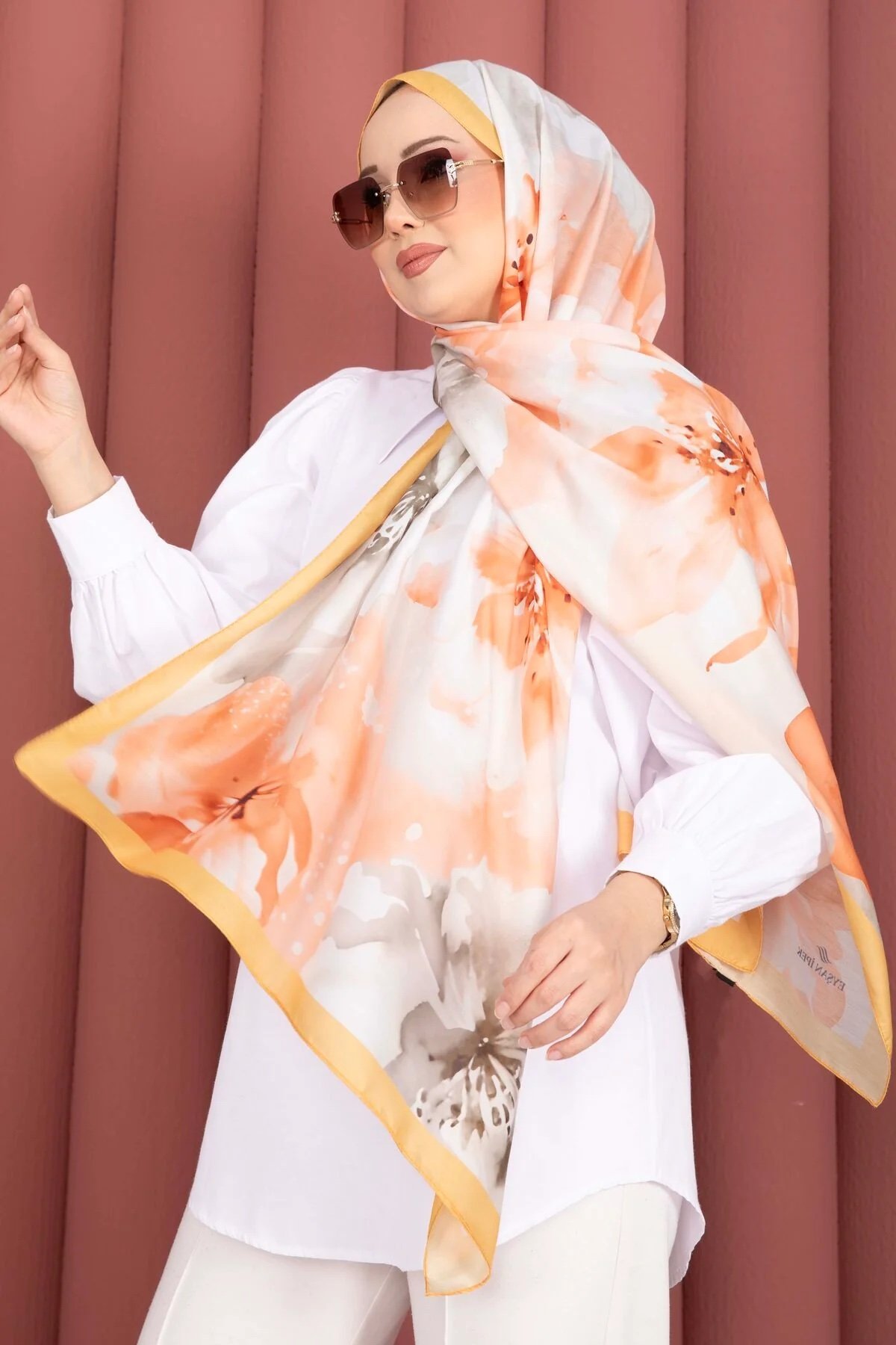 Hijab imprimé aquarelle - Orange