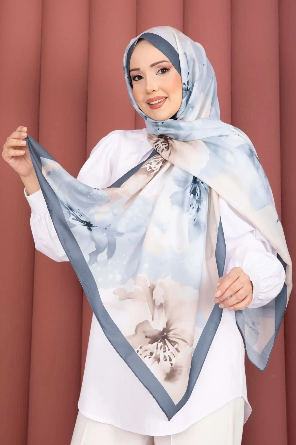 Hijab imprimé aquarelle - Gris