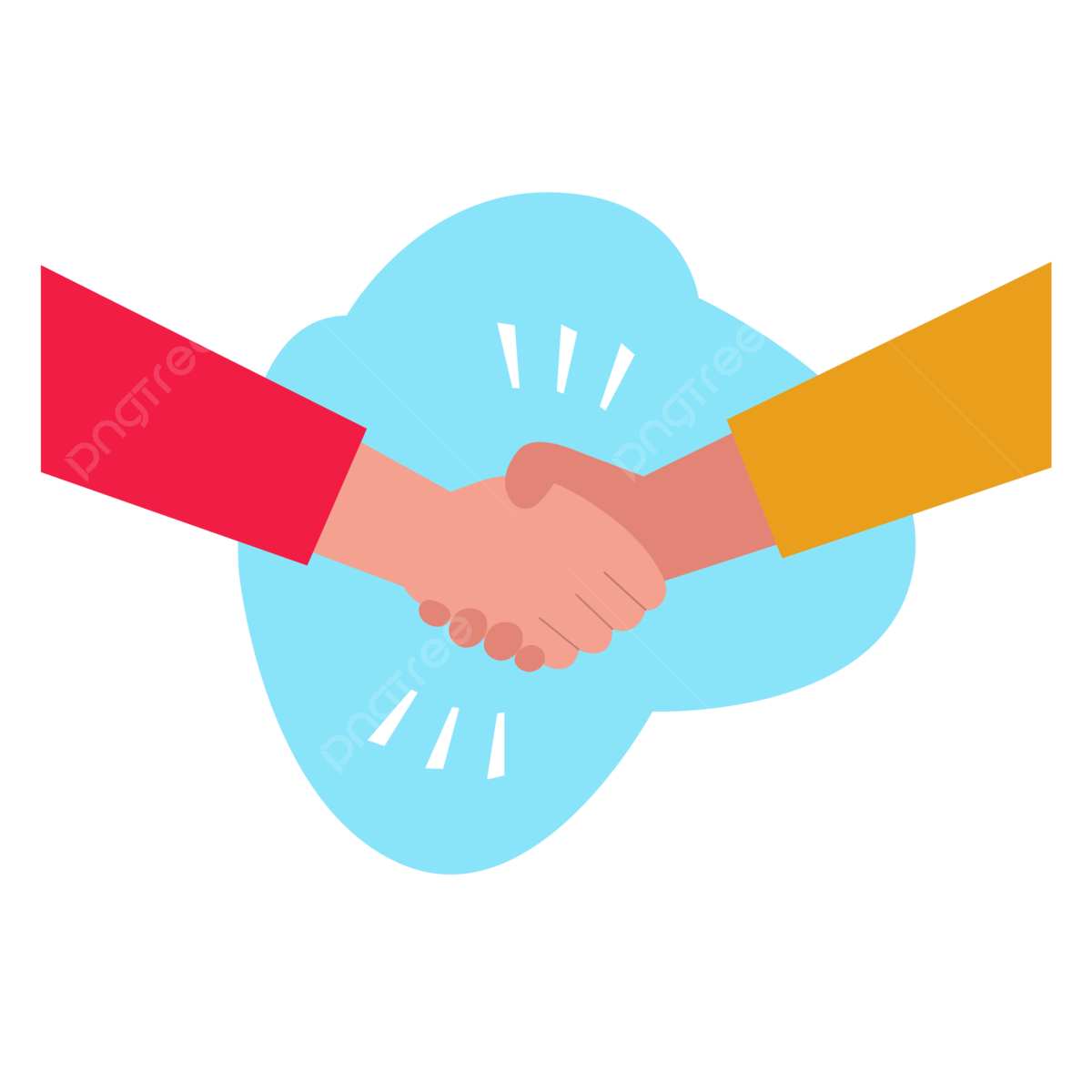 Illustration of two hands shaking over a blue background with lines indicating contact, symbolizing agreement or partnership.