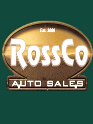 Logo of RossCo Auto Sales with a dark green background, established 2008.