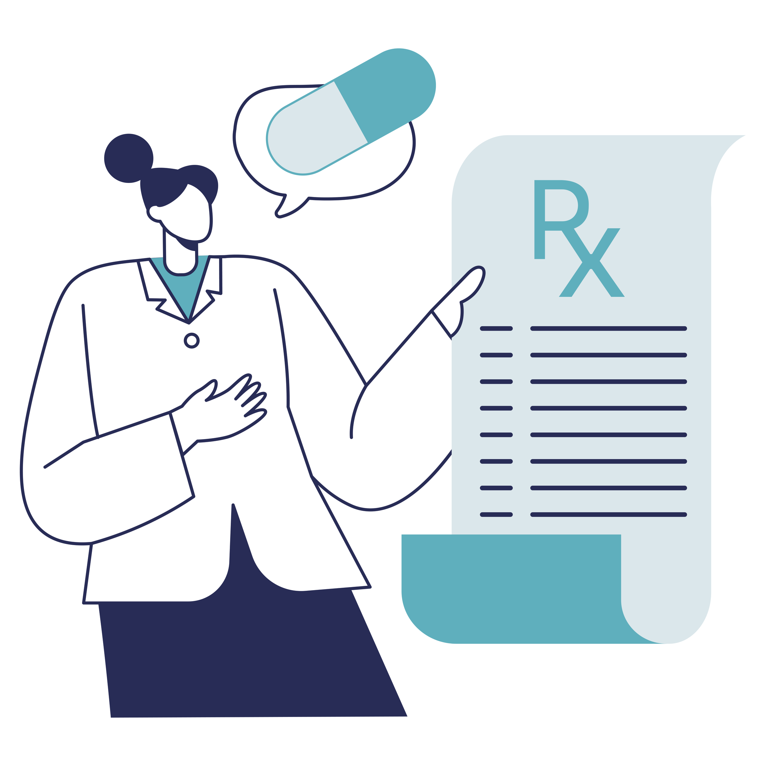 A vector of a person holding a prescription paper notifying that you get your prescriptions filled at ABC Pharmacy in Walvis Bay