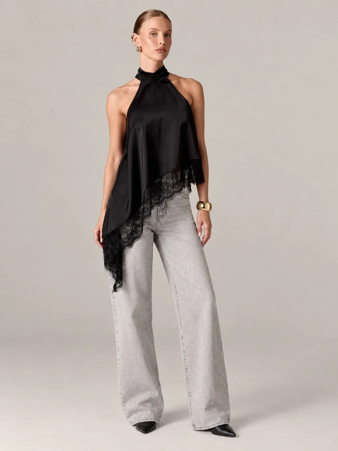 Asymmetrical Satin Halter Top