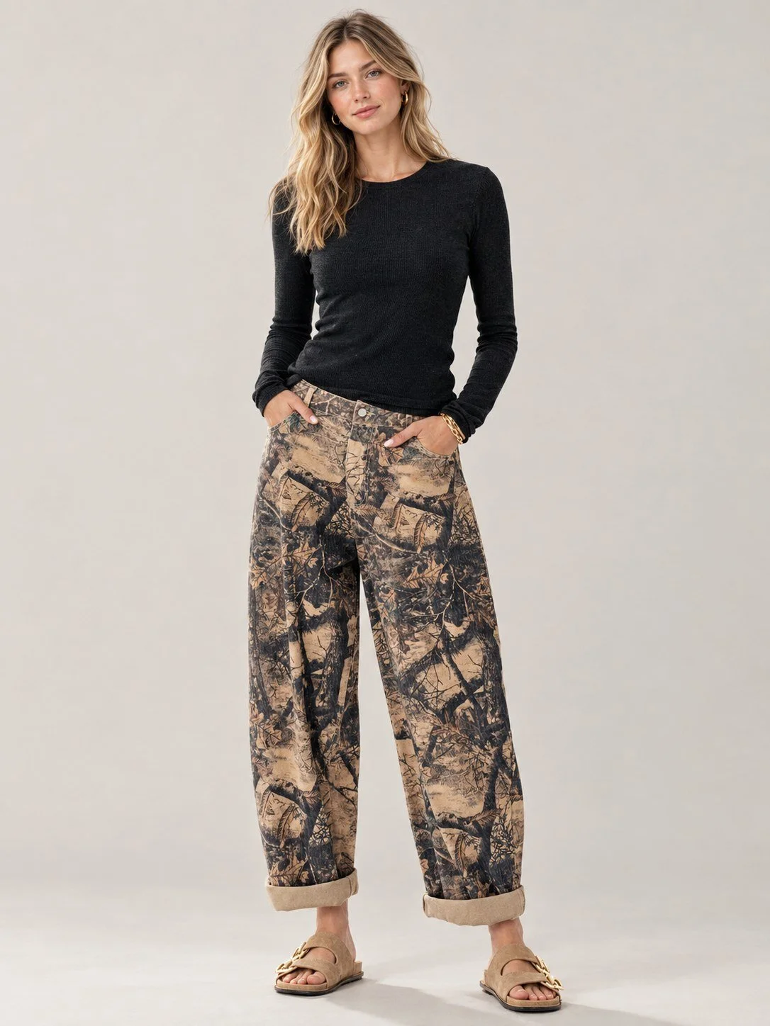 Forest Camo Barrel Leg Pants
