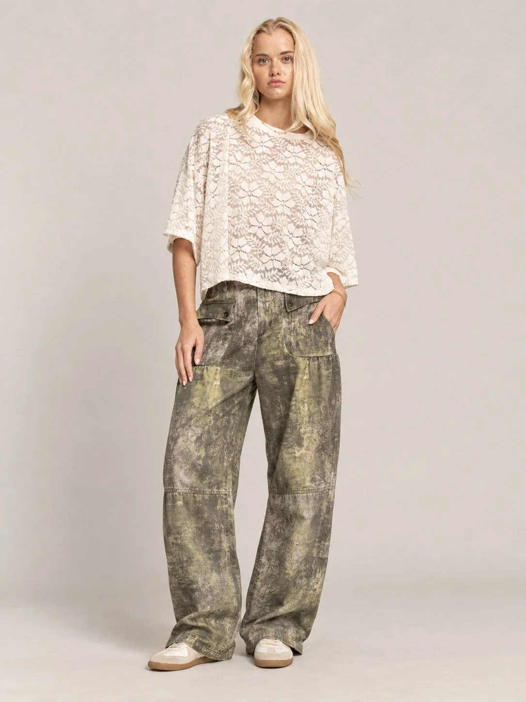 Rosey Boxy Sheer Lace Crop Tee