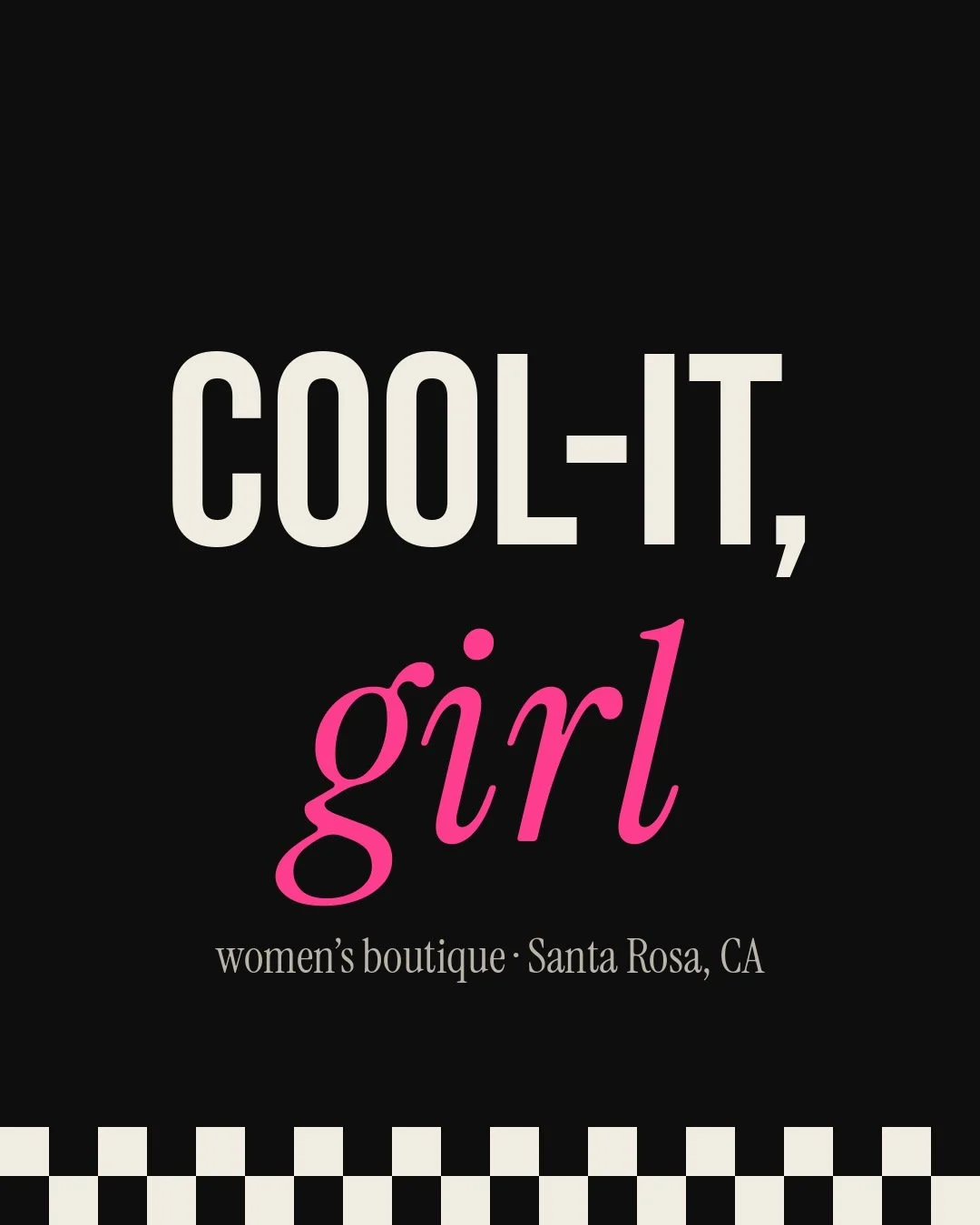 Welcome to cool-it, girl, a women's boutique in Santa Rosa, CA. Comfy, cool and made to wear on repeat.

New drops every Tuesday at 4 PM PT. Shop at cool-itgirl.com.

#boutique #womensfashion #santarosa #sonomacounty #shopsmall