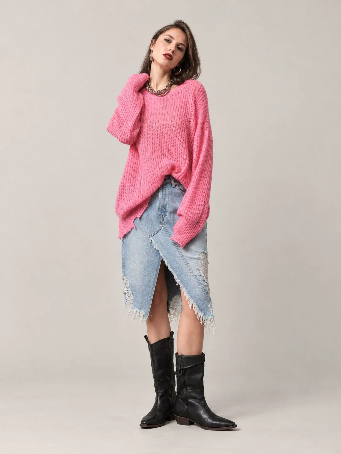 Distressed Raw Hem Oversized Sweater