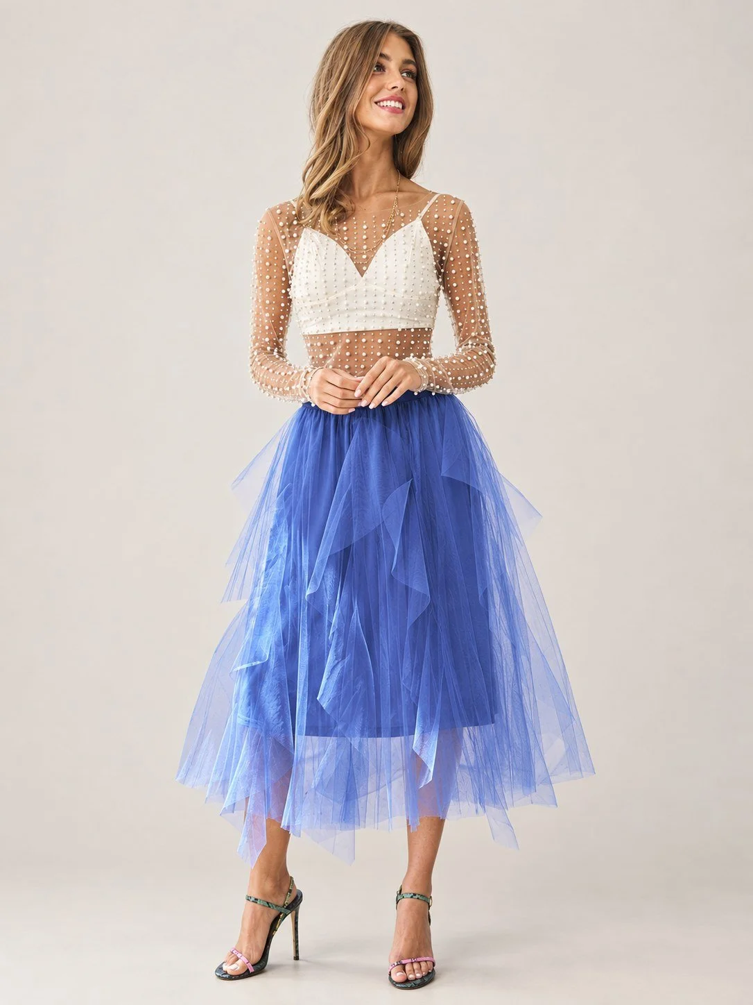 Blue Fairy Tulle Midi Skirt