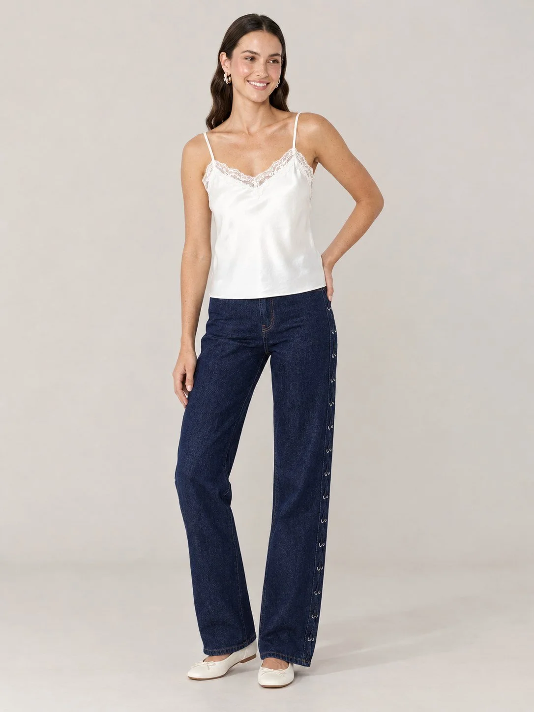 Cropped Satin Lace Trim Cami