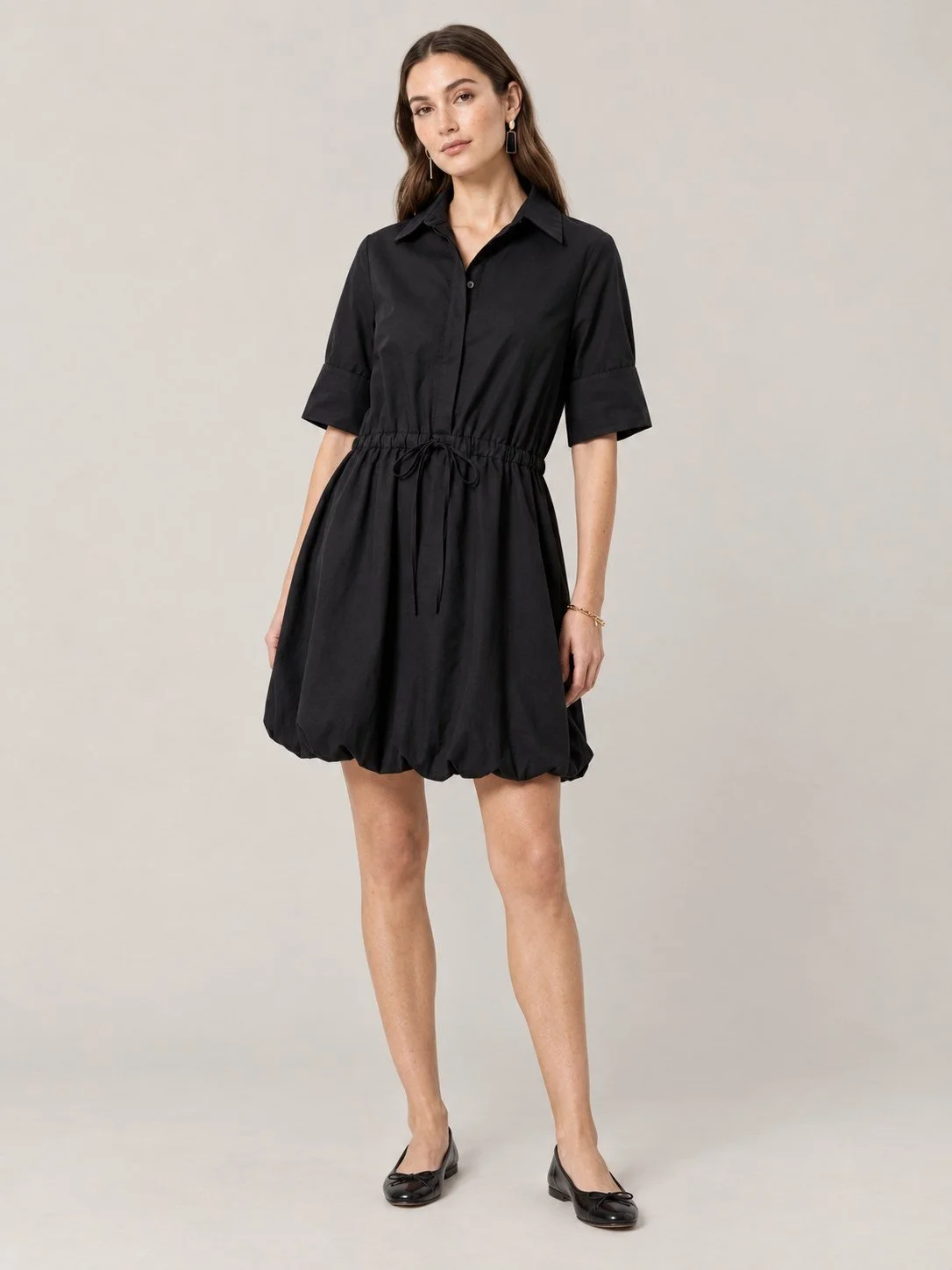 Drawstring Waist Bubble Hem Shirt Dress