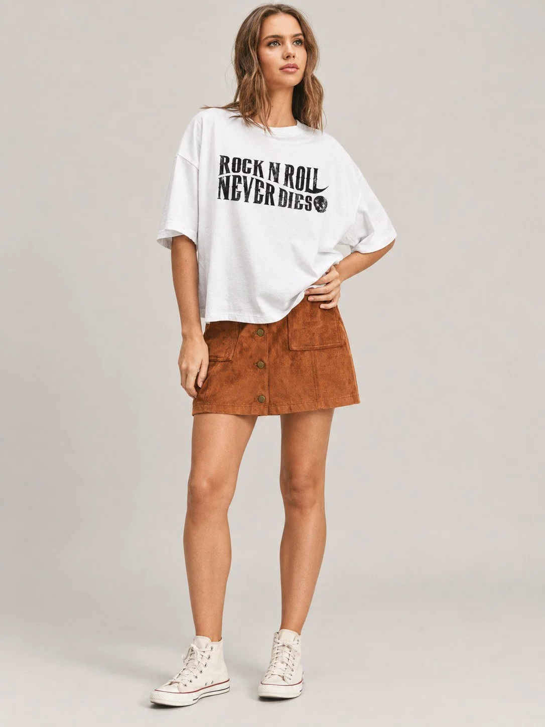 Rock N Roll Never Dies Boxy Crop Tee