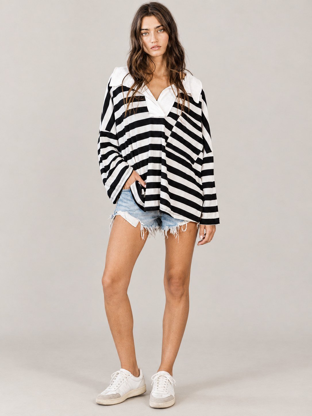 Oversized Black and White Rugby Top
