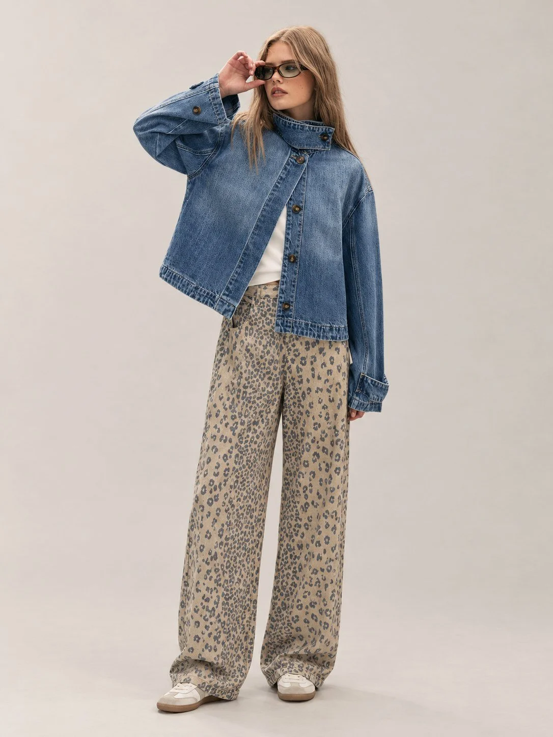 Stand Up Collar Denim Jacket