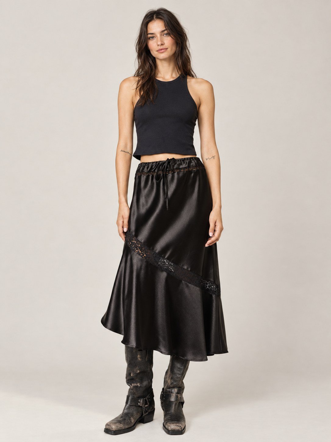 Salem Satin Asymmetrical Midi Skirt