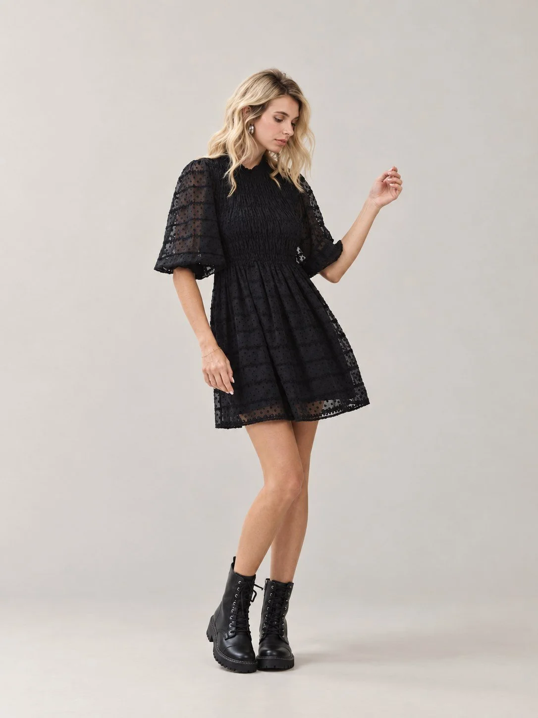 Lace Eyelet Dress with Smocked Bodice