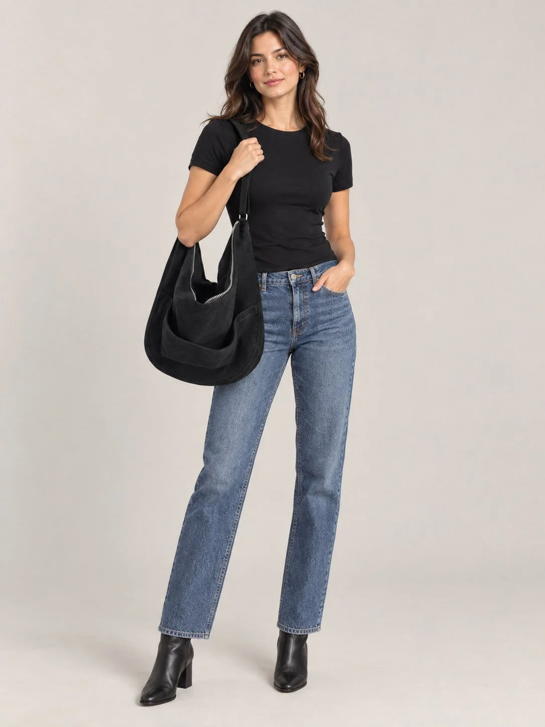 Faux Suede Slouchy Hobo Bag