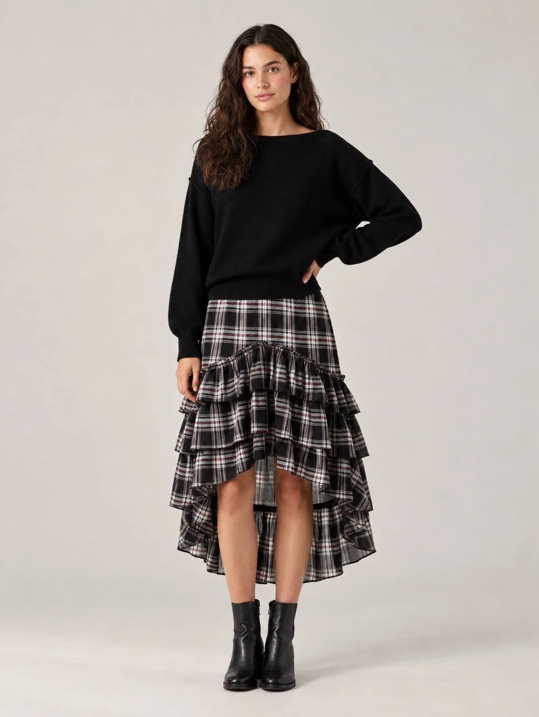 Bubble Sleeve Boat Neck Knit Sweater