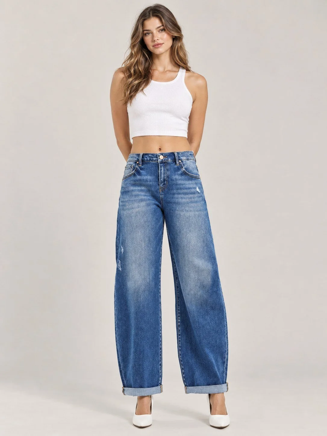Vintage Barrel Leg Distressed Jeans