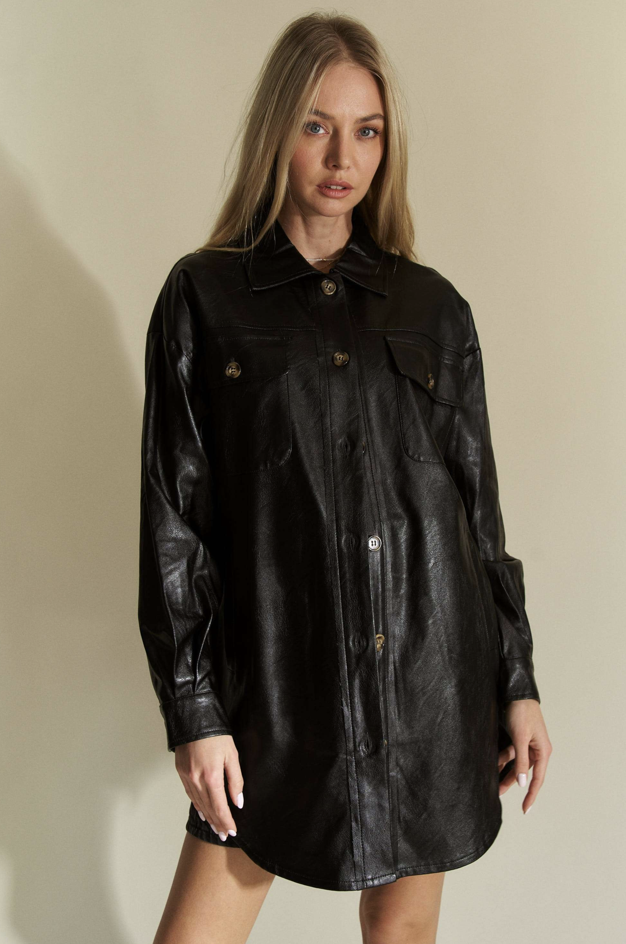Davi & Dani. Faux Leather Oversized Button-Front Shacket 2.png
