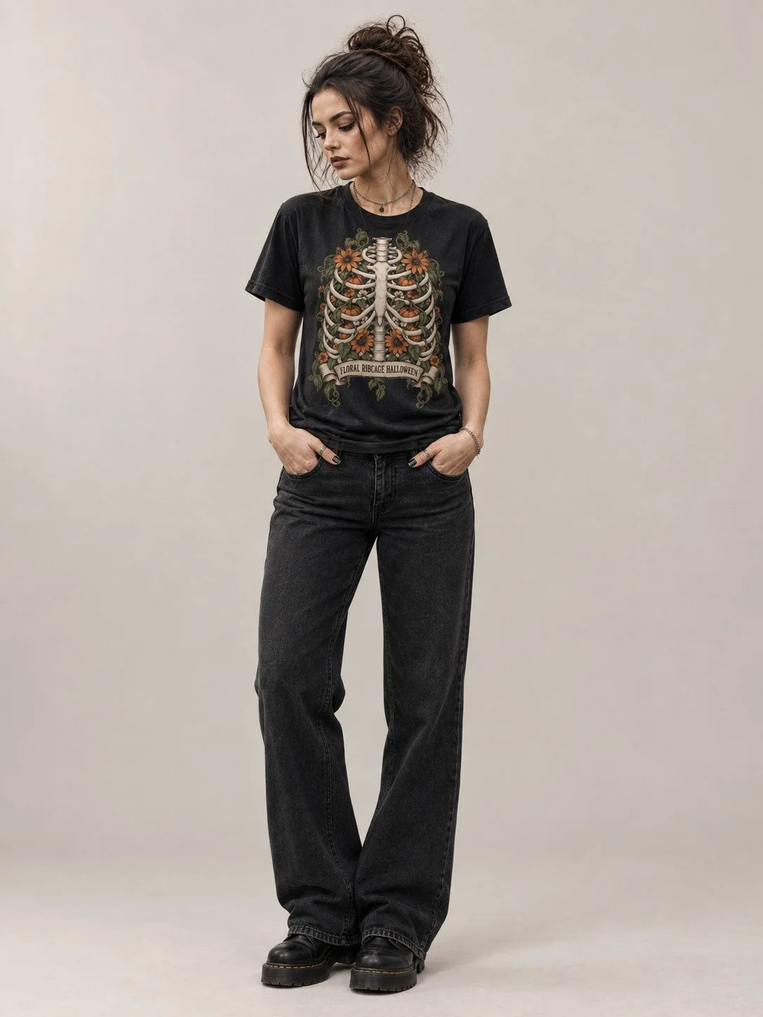 Floral Ribcage Halloween Graphic Tee