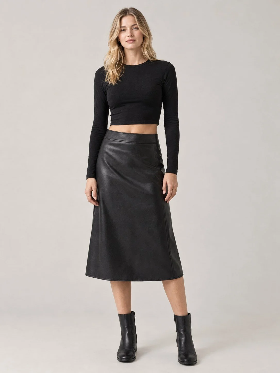 Soft Rebel Vegan Leather A-Line Midi Skirt