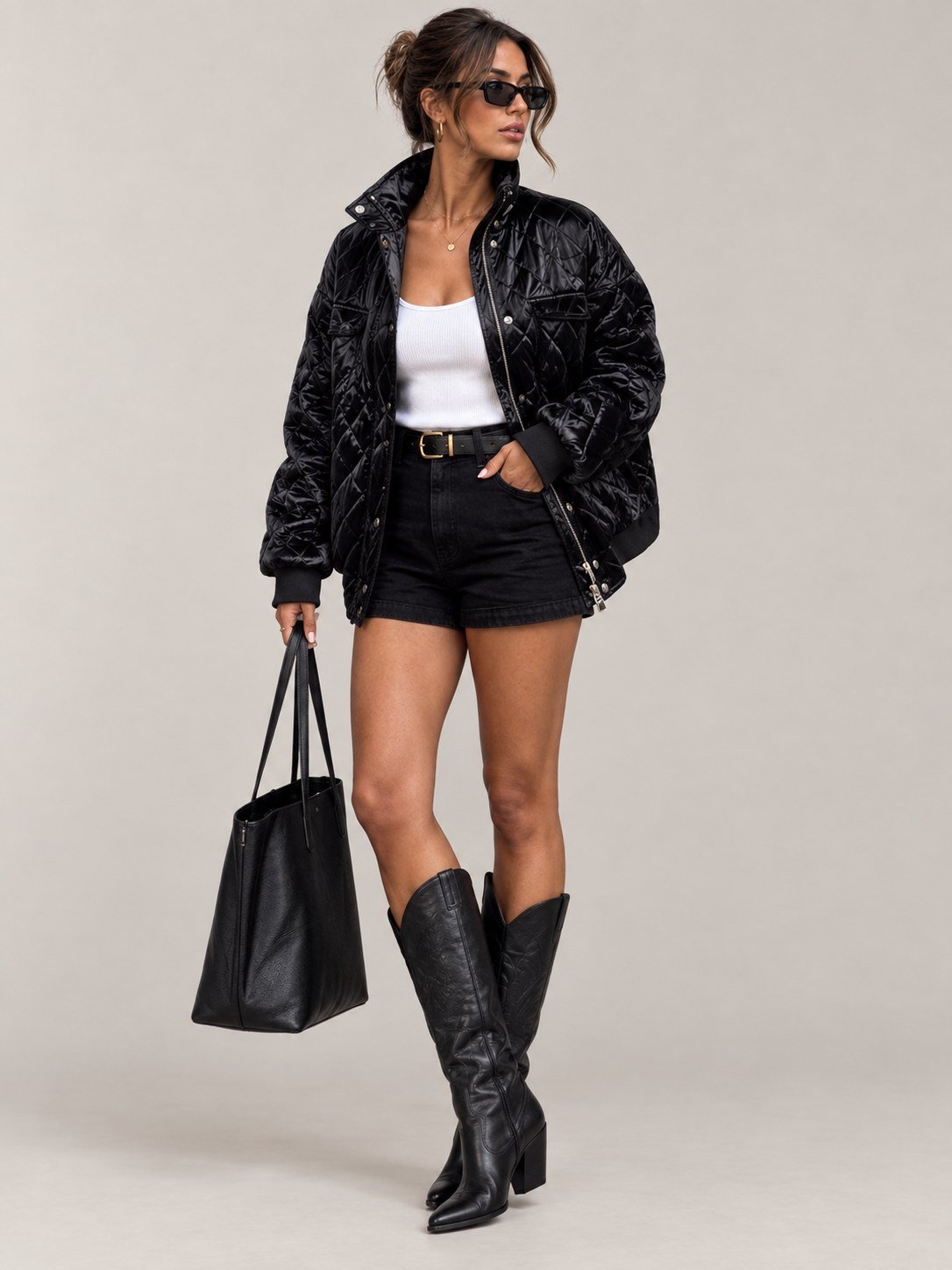 Diamond Quilted Faux Leather Puffer Jacket