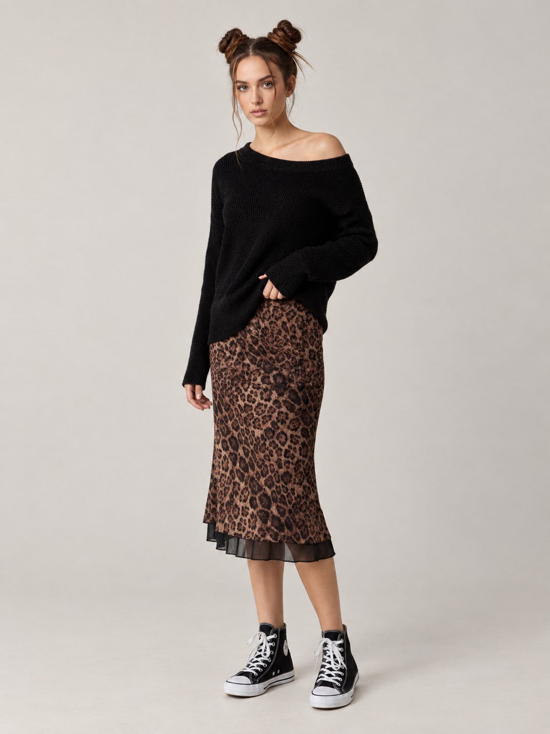 Leopard Print Mesh Midi Skirt