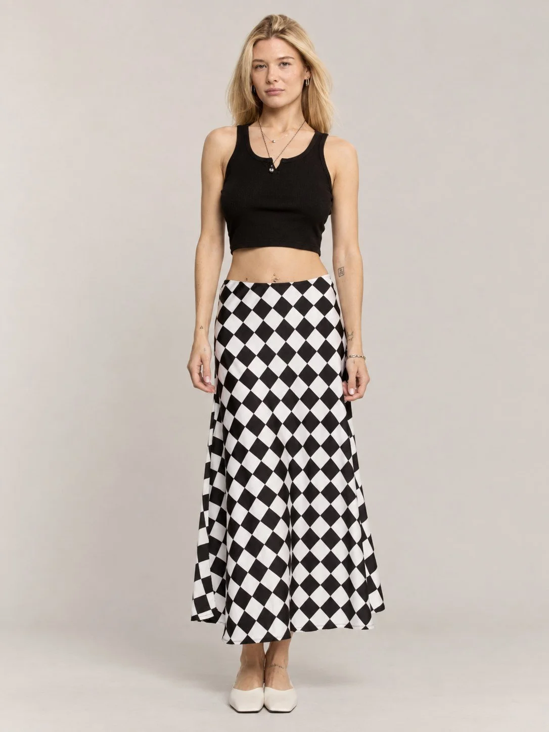 Diamond Diva Checkered Midi Skirt